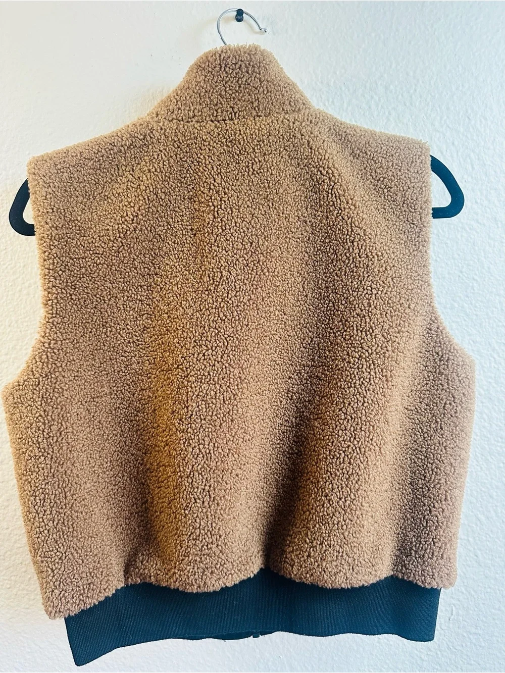 Women’s Tan Sherpa Vest with Black Trim